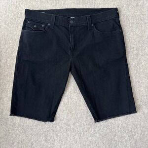 True Religion 12" Ricky Shorts Mens 40 Black Denim Pocket Flap Relaxed Straight